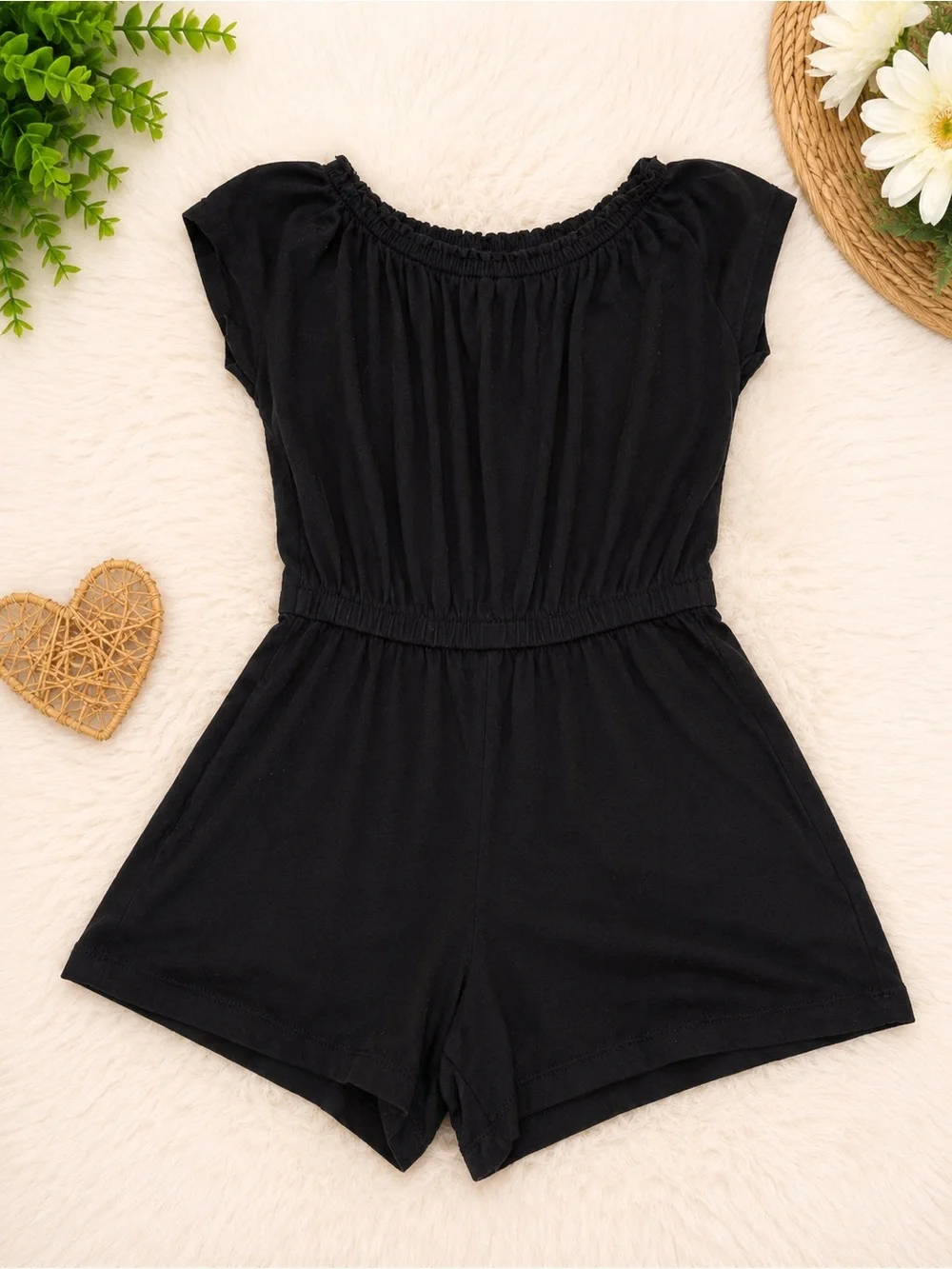 Black Girls' Smocked Waist Romper